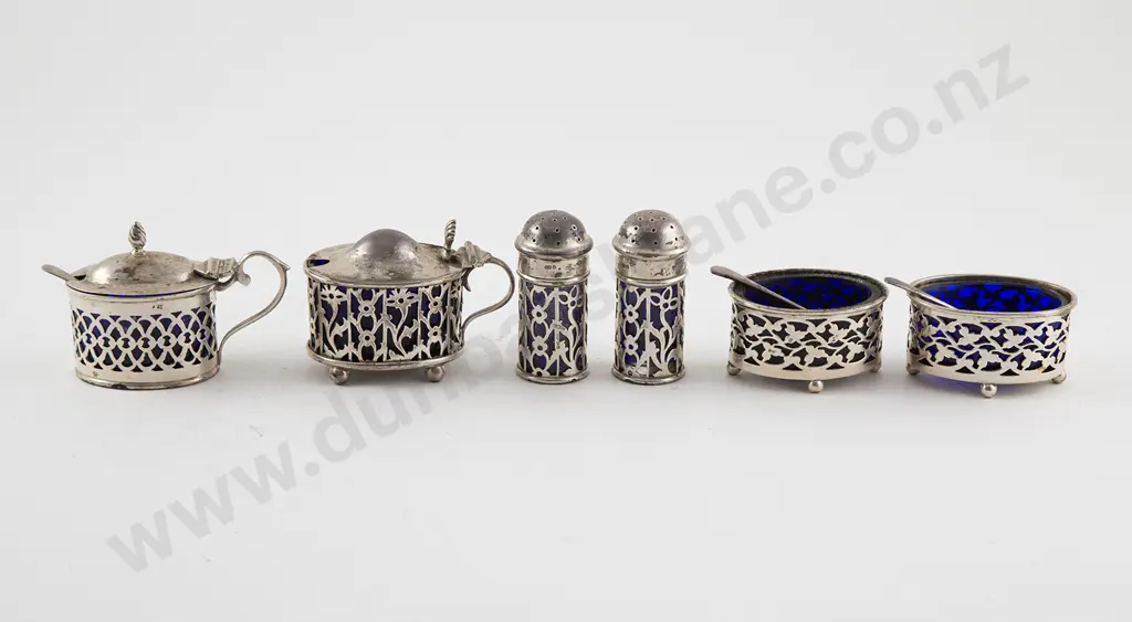 Edw VII S/S 6pce Cruet Set Image 1++