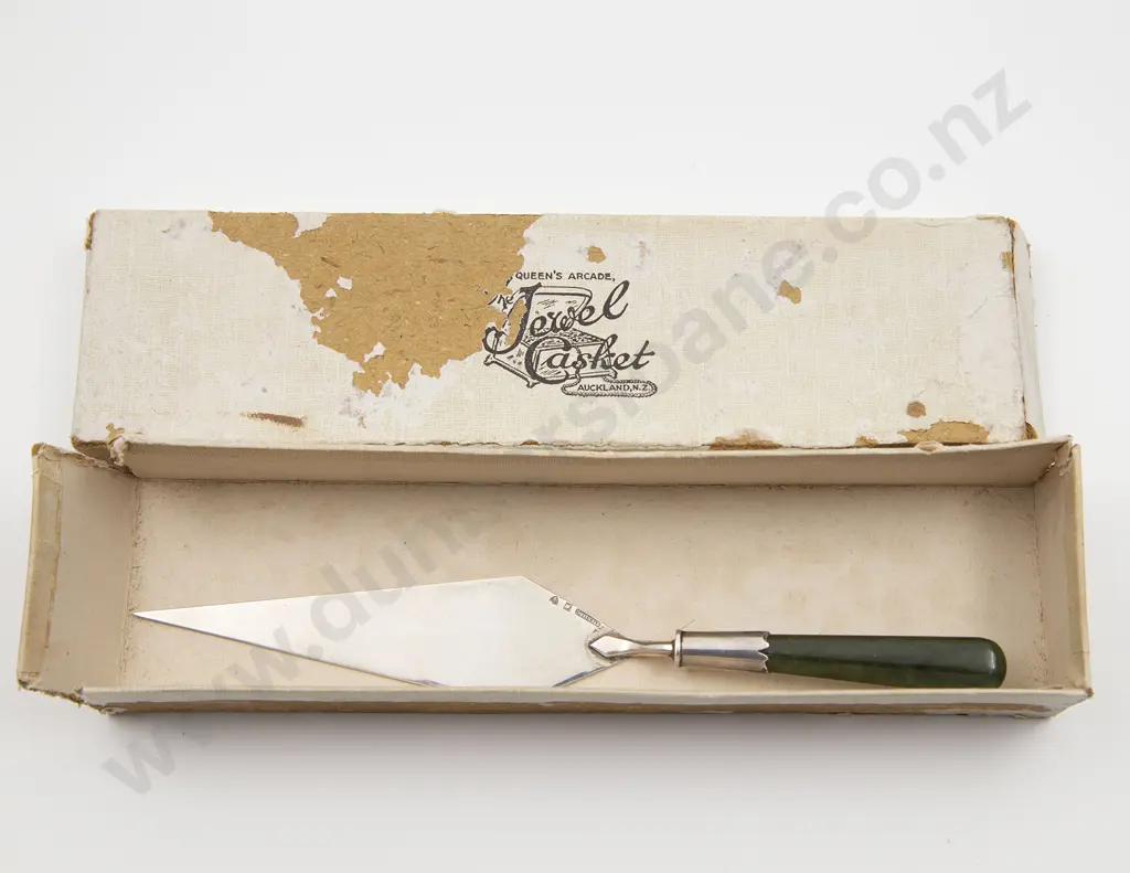 Original Card Boxed NZ Sterling and Greenstone Handled Paper Knife Towel Image 1++