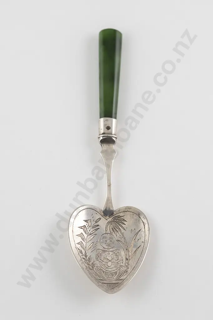 NZ Sterling SIlver and Greenstone Handled Jam Spoon Image 1++