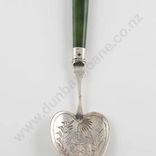 NZ Sterling SIlver and Greenstone Handled Jam Spoon