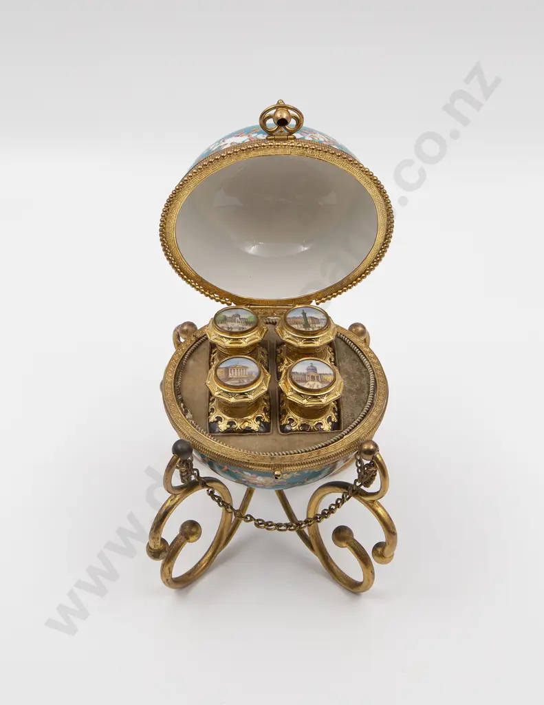 Late C19th Sevres Style Porcelain & Gilt Metal Spherical Scent Bottle Casket Image 1++
