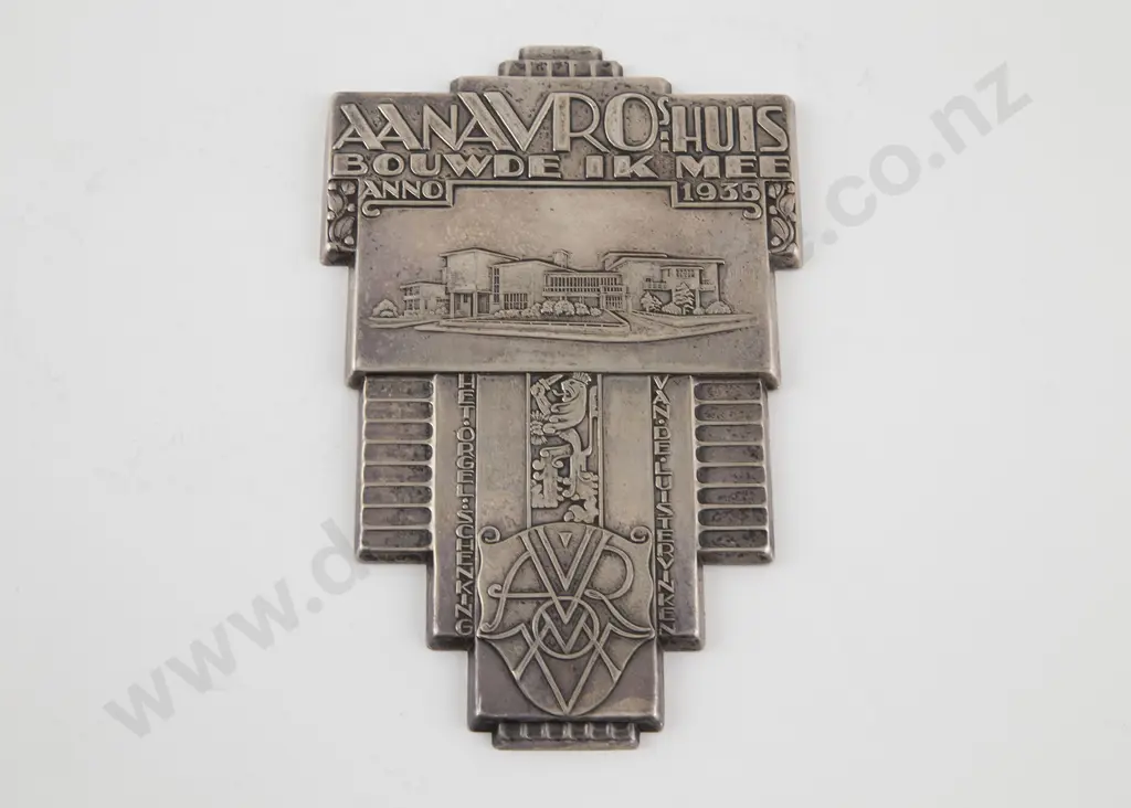 C1935 Art Deco S/P Commemorative Plaque For Avro By Chris van der Hoef Penningen Image 1++
