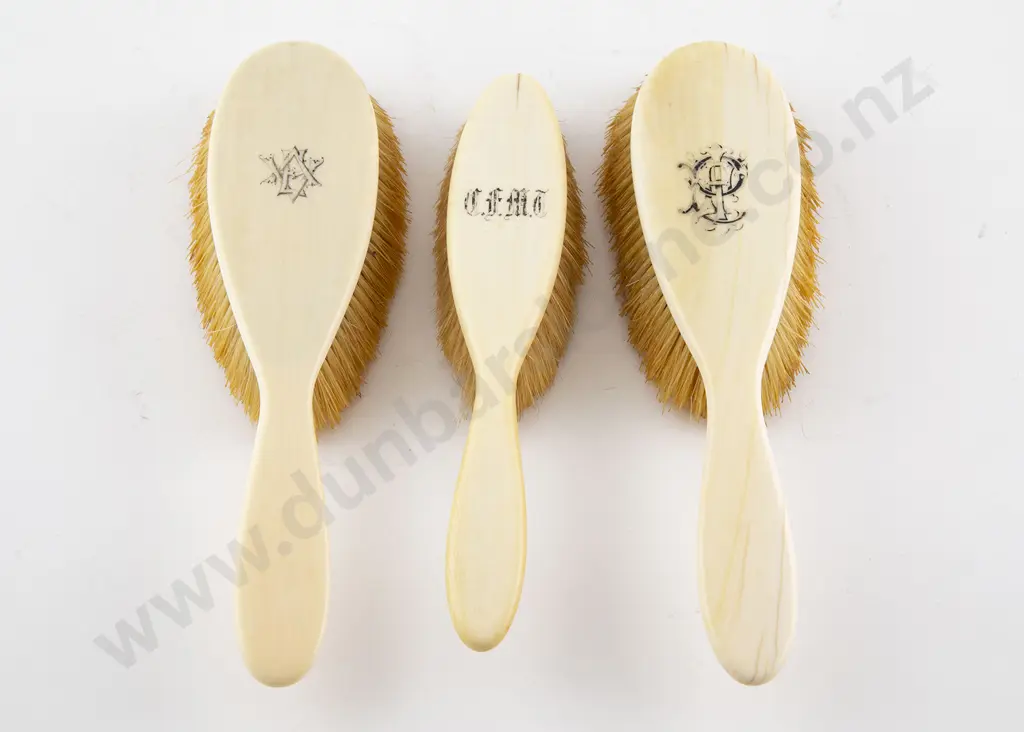 Three Vict Ivory Handled Dressing Table Brushes Image 1++