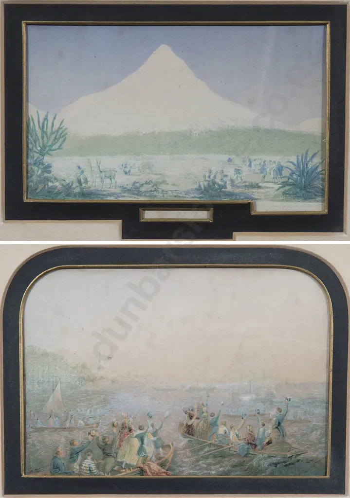 After George Baxter Prints - Her Majesty Landing at Cove Naval Base Ireland & Chimborozo Andes Ecuador (2) Image 1++