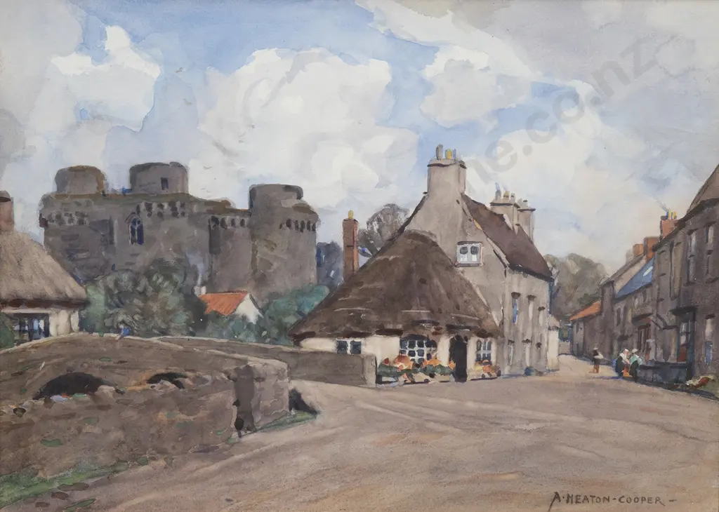 Alfred Heaton Cooper RI (British 1864-1929) - Cotswold Village with Castle Image 1++