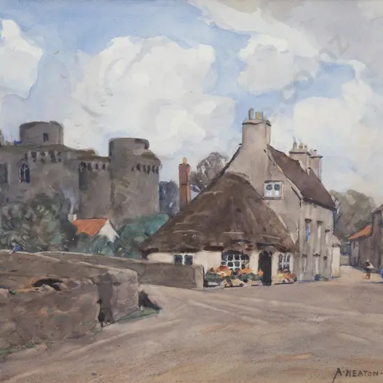Alfred Heaton Cooper RI (British 1864-1929) - Cotswold Village with Castle