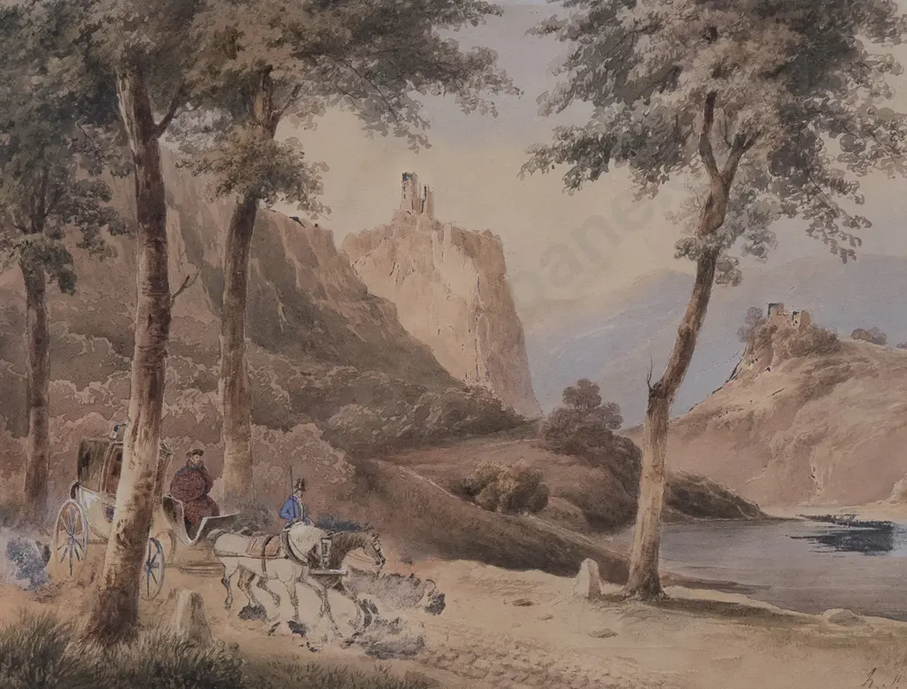 C18th British - Picturesque Landscape with Horse & Carriage Image 1++