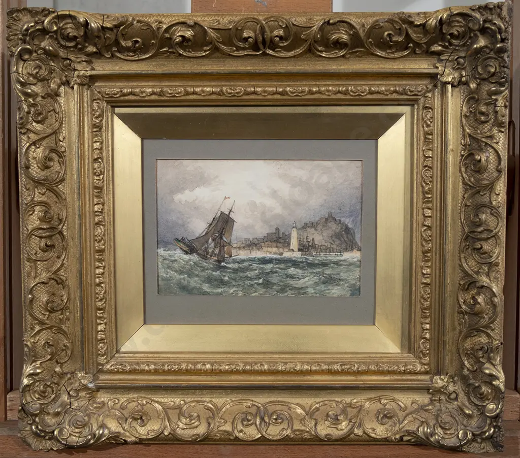 Attributed Charles Bentley (British 1806-1854) - A Merchantman entering Scarborough Harbour Image 1++