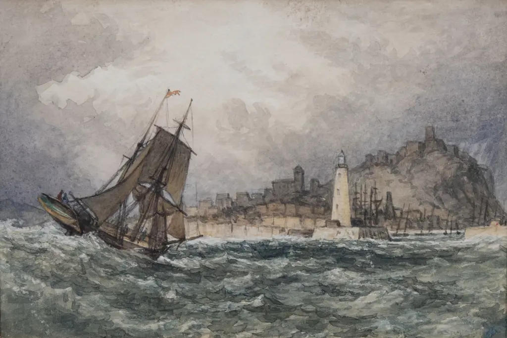 Attributed Charles Bentley (British 1806-1854) - A Merchantman entering Scarborough Harbour Image 1++