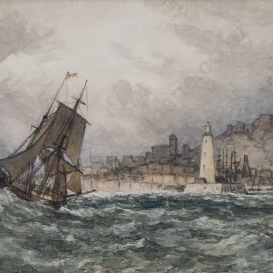 Attributed Charles Bentley (British 1806-1854) - A Merchantman entering Scarborough Harbour
