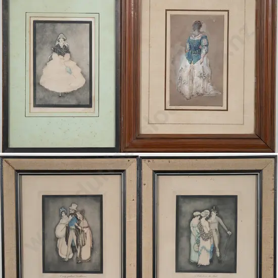 Three Fashion Prints & Other Watercolour (4)