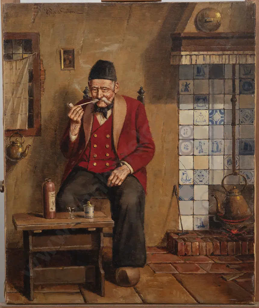 Heinz Werner van der Porten (German b 1930) - Interior with Gent Smoking Pipe Image 1++
