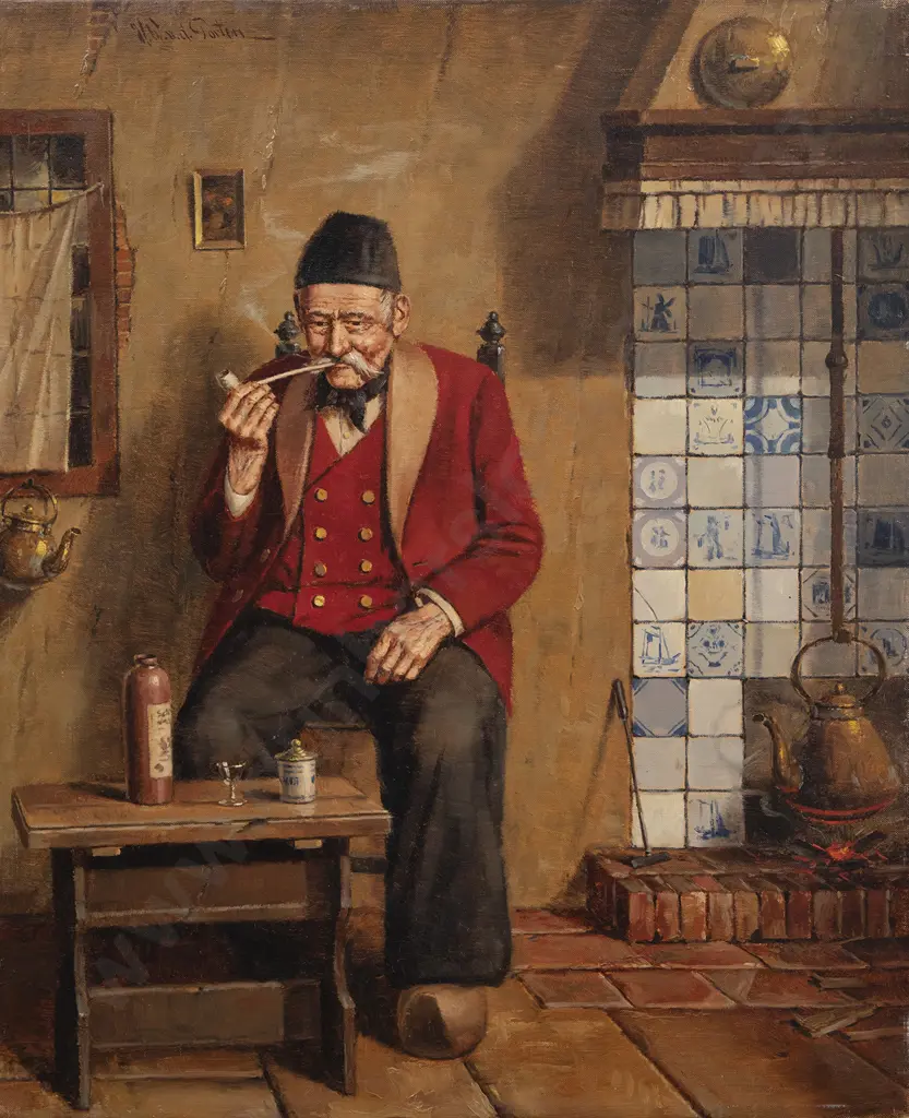 Heinz Werner van der Porten (German b 1930) - Interior with Gent Smoking Pipe Image 1++