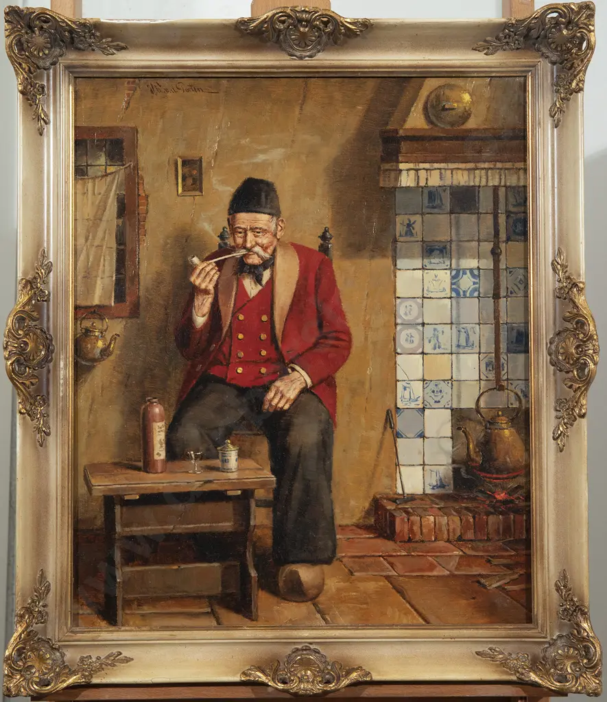 Heinz Werner van der Porten (German b 1930) - Interior with Gent Smoking Pipe Image 1++