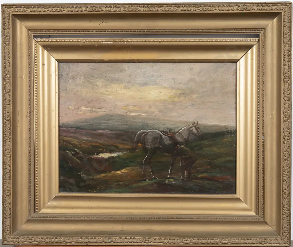 British Late C19th - Scottish Landscape with Grey Horse Image 1++