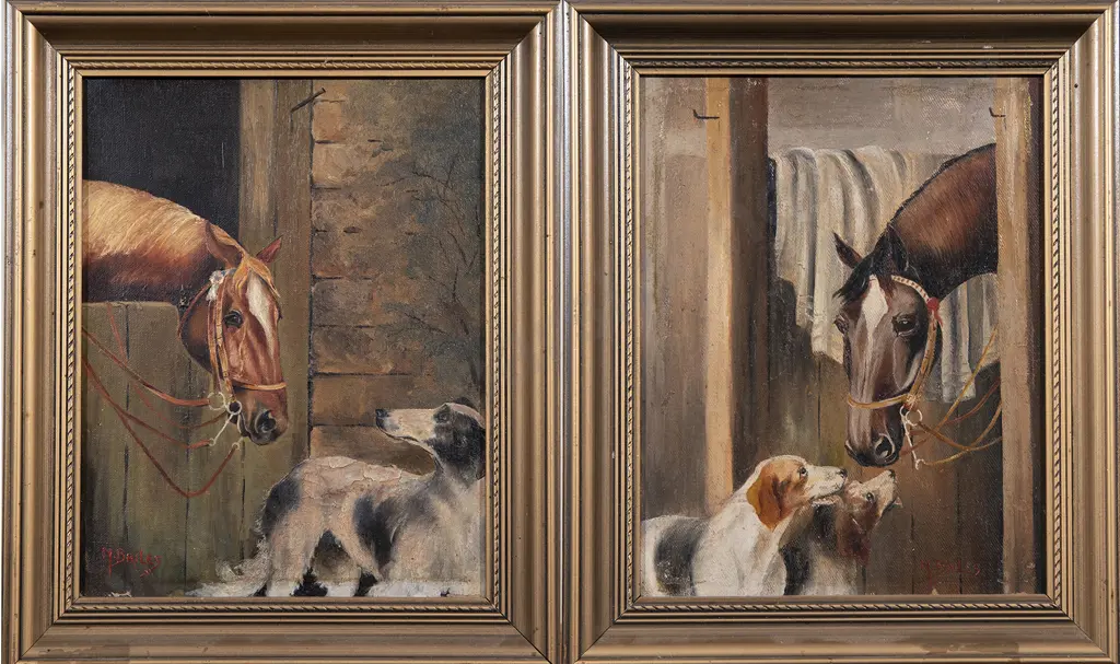 M Bailes - Pair Horse & Dog Oils Image 1++