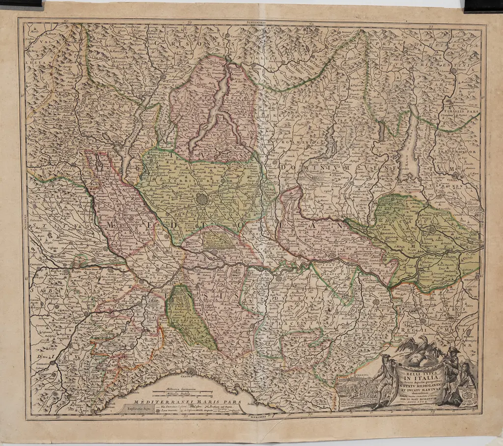1702 Hand Coloured Map Belli Typus In Italia Image 1++