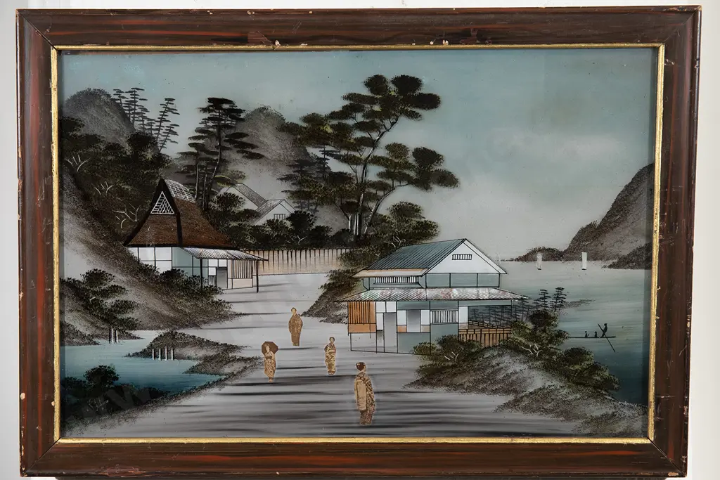Pair C19th Japanese Reverse Painted and Inlaid Pictures Image 1++