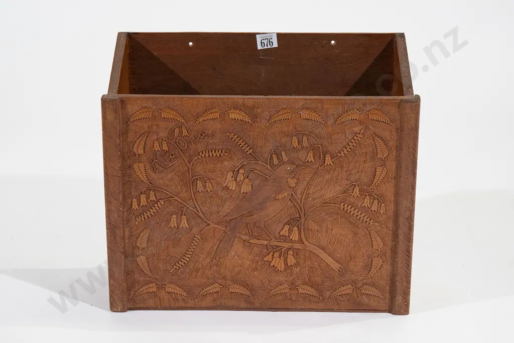 NZ Kauri Chip Carved Folk Art Magazine Stand Image 1++