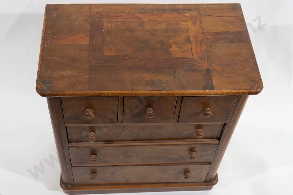 C19th NZ Kauri & Rewarewa Miniature Chest Of Drawers Image 1++
