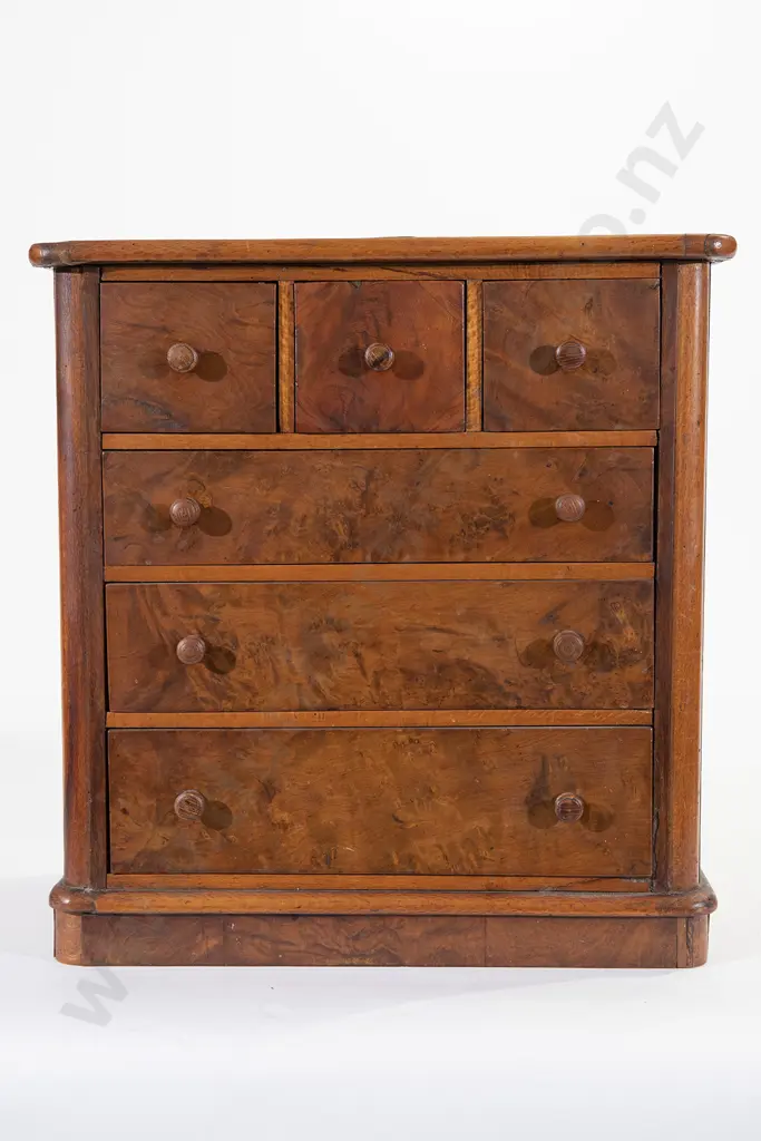 C19th NZ Kauri & Rewarewa Miniature Chest Of Drawers Image 1++