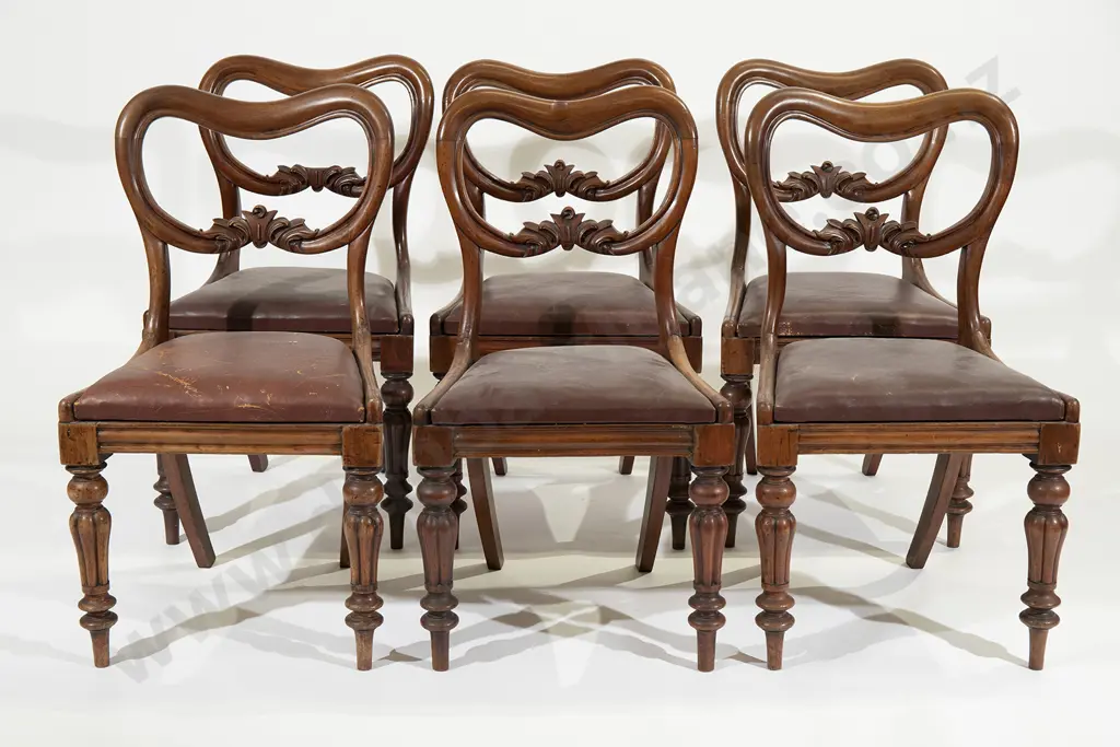 Set Six Victorian Mahogany Balloon Back Dining Chairs Image 1++