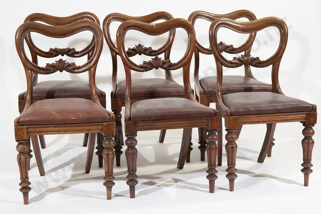 Set Six Victorian Mahogany Balloon Back Dining Chairs Image 1++