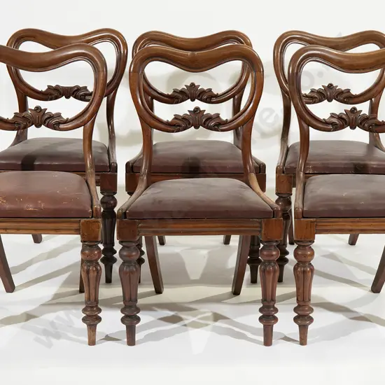 Set Six Victorian Mahogany Balloon Back Dining Chairs