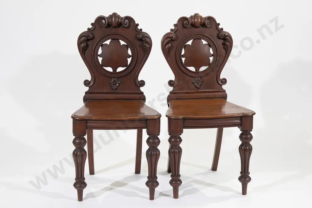 Pair Victorian Mahogany Hall Chairs Image 1++
