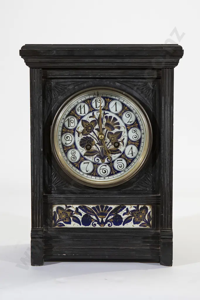 Vict Black Slate Aesthetic Mantel Clock Image 1++