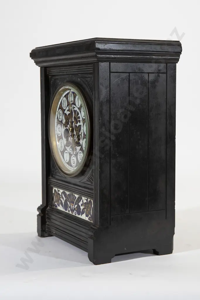 Vict Black Slate Aesthetic Mantel Clock Image 1++