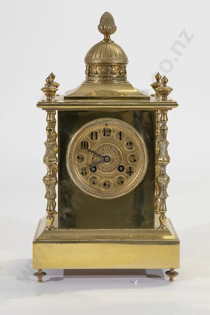 Mid Victorian All Gilt Metal Mantel Clock Image 1++