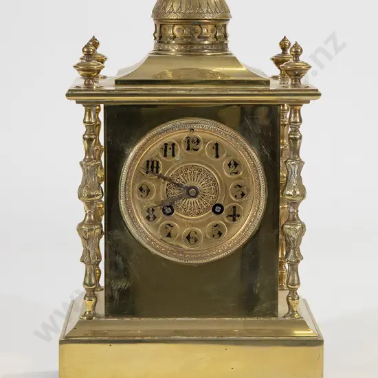 Mid Victorian All Gilt Metal Mantel Clock