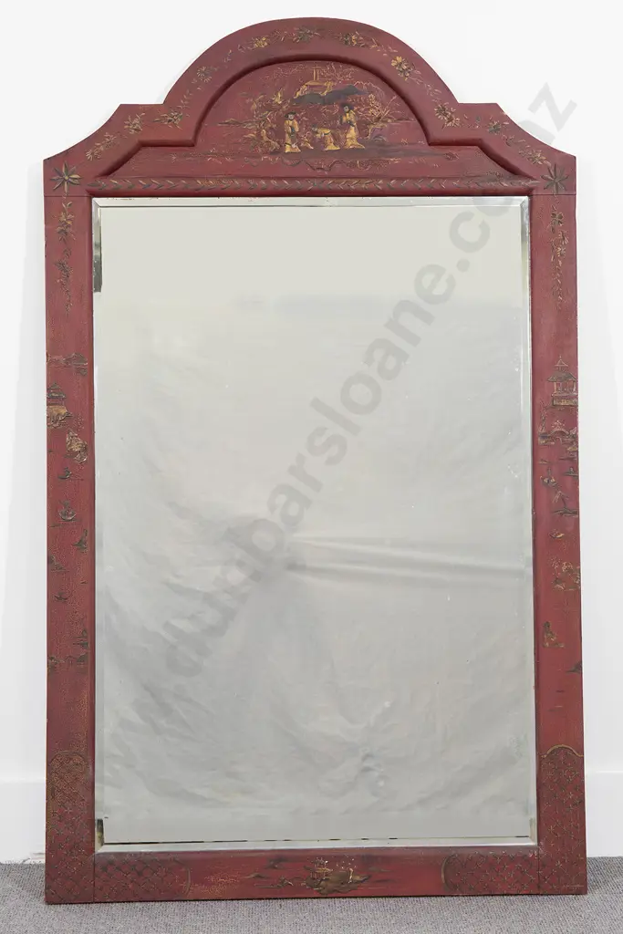 Geo III Style Red Lacquered Wall Mirror Image 1++