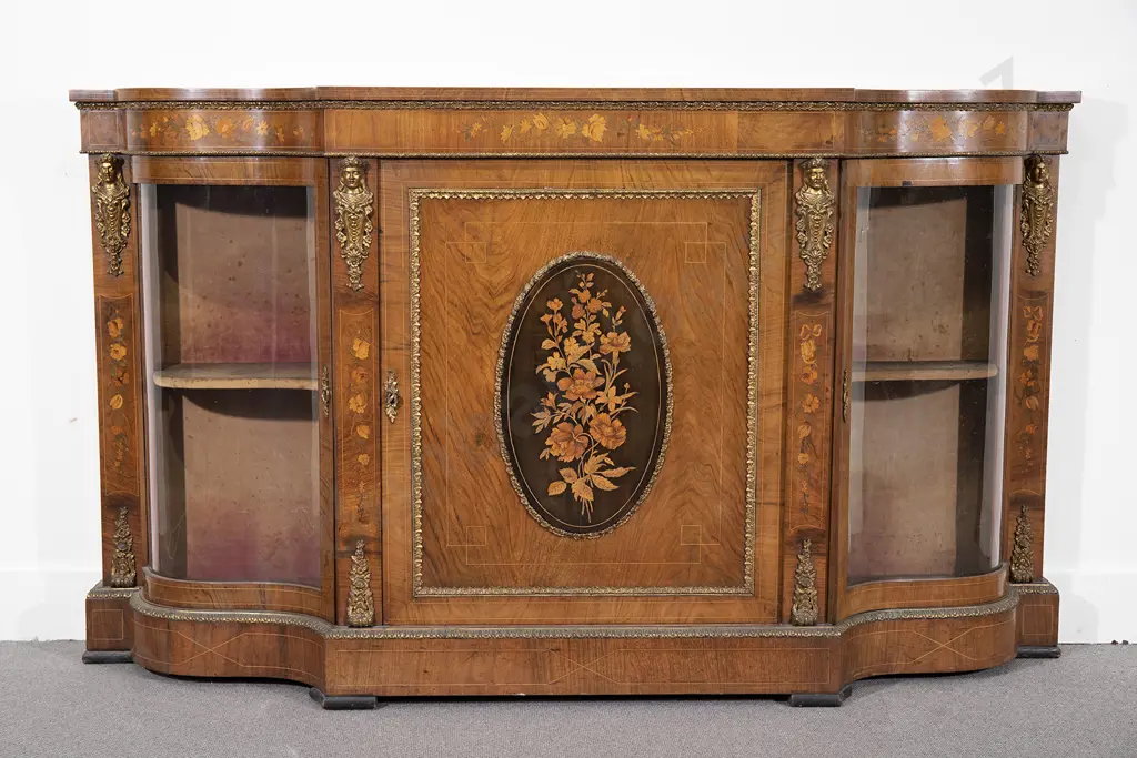 Victorian Walnut & Marquetry Credenza Image 1++