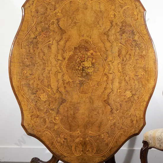 Victorian Burr Walnut & Marquetry Tilt Top Loo Table