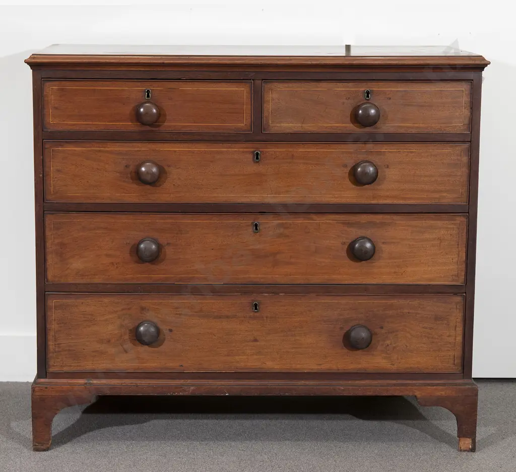 Geo III Mahogany and Inlaid Flat Front Chest Image 1++