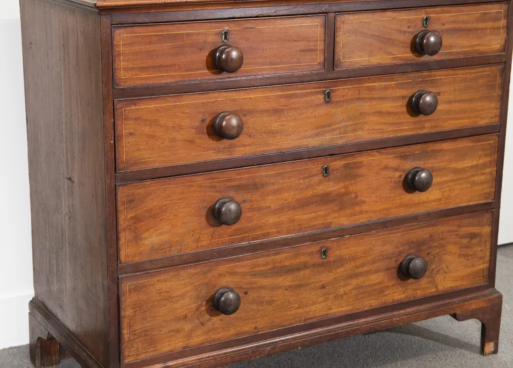 Geo III Mahogany and Inlaid Flat Front Chest Image 1++