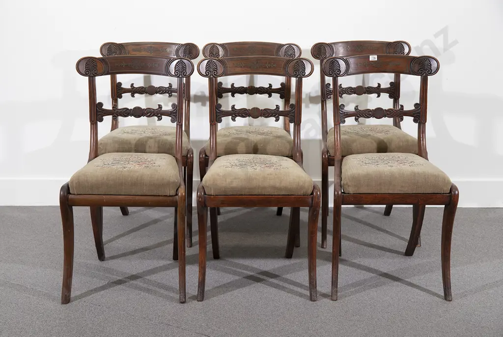 Set Six Regency Rosewood Dining Chairs Image 1++