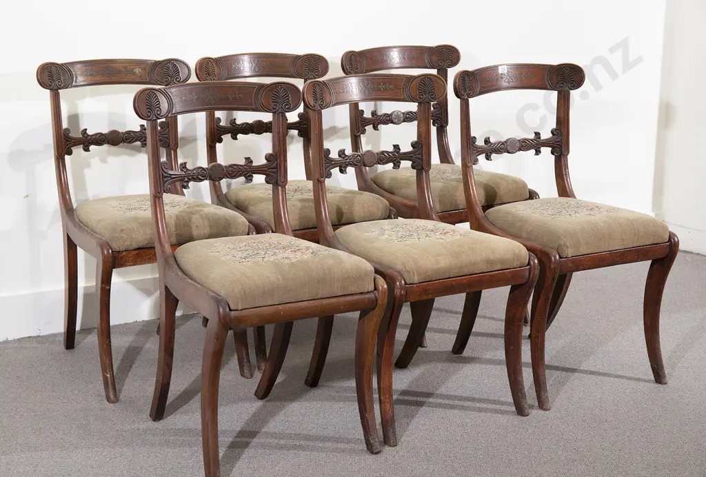 Set Six Regency Rosewood Dining Chairs Image 1++