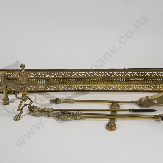 Victorian Brass Fire Fender and Irons
