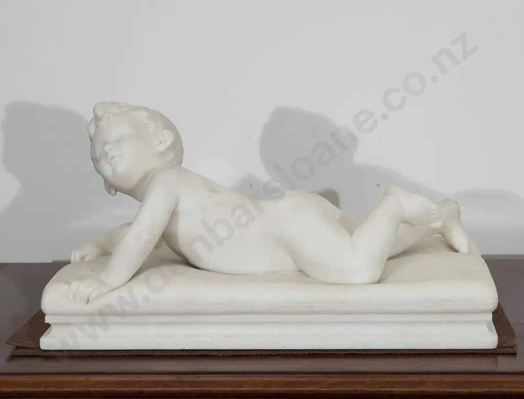 Late C19th Italian Marble Of A Child Lying On A Pillow Image 1++