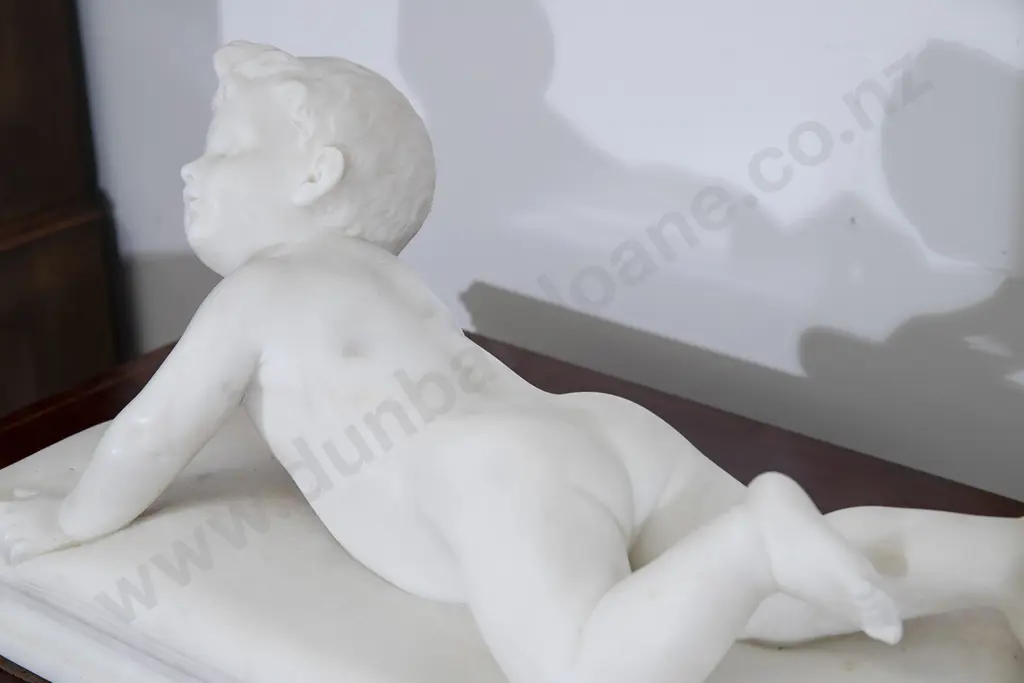Late C19th Italian Marble Of A Child Lying On A Pillow Image 1++