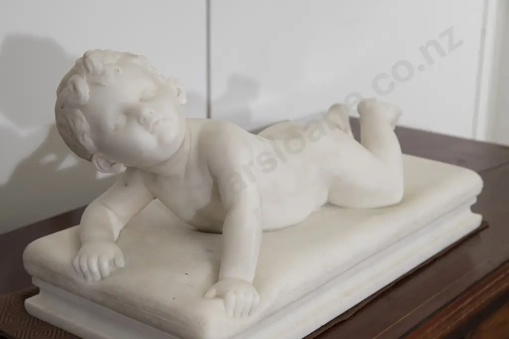 Late C19th Italian Marble Of A Child Lying On A Pillow Image 1++