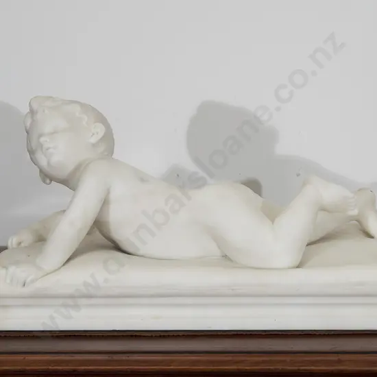 Late C19th Italian Marble Of A Child Lying On A Pillow