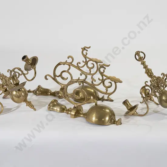 Pair Of Dutch Style Brass Four Branch Candleholders