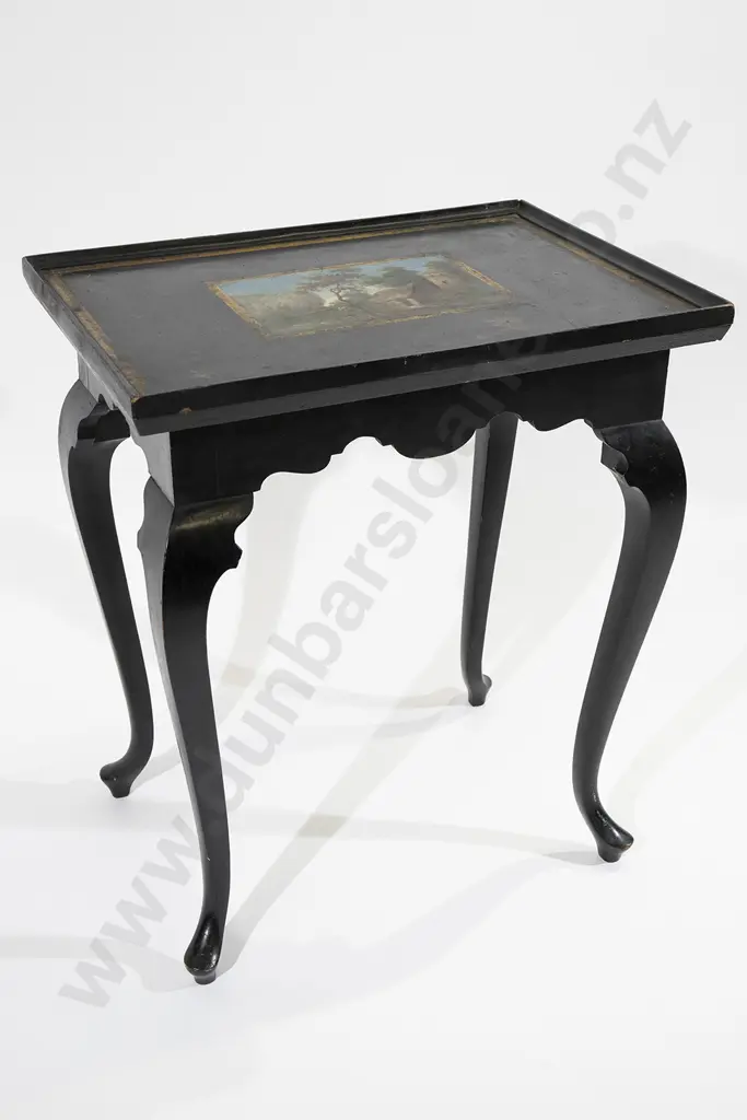 Rare Mid C19th Danish Ebonized & Painted Tray Top Silver Table Image 1++