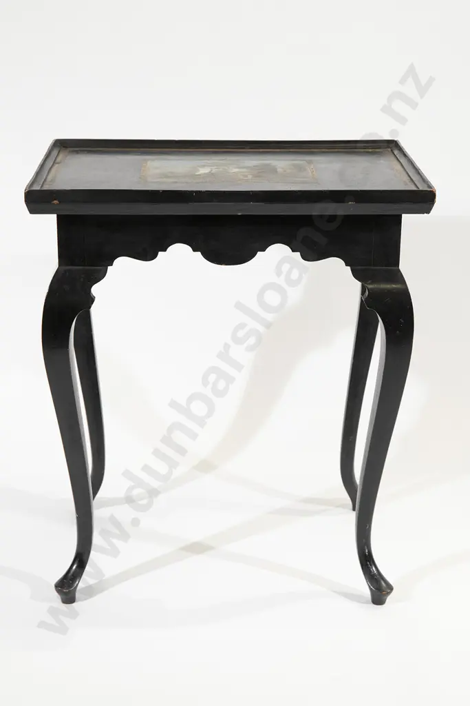 Rare Mid C19th Danish Ebonized & Painted Tray Top Silver Table Image 1++