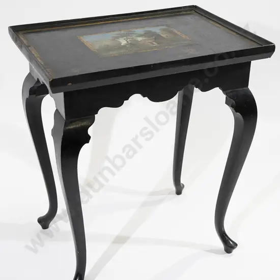 Rare Mid C19th Danish Ebonized & Painted Tray Top Silver Table