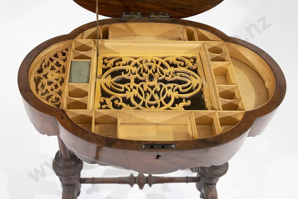 Victorian Burr Walnut Sewing Table Image 1++
